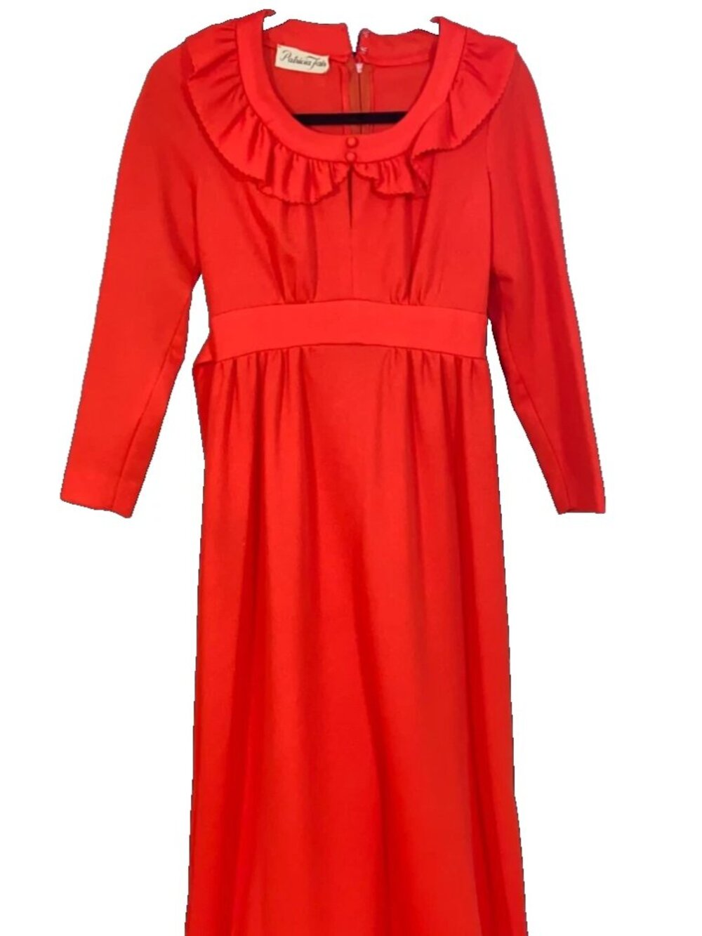 True VTG Mid-century 60s 70s Long Sleeve Maxi Dress Union Made M Red